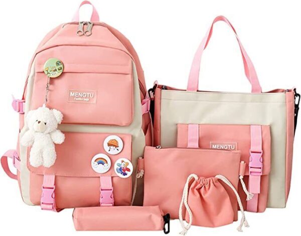 5Pcs Girls School Bag Set Women Girls Backpack Student Bookbag Travel Bag 3