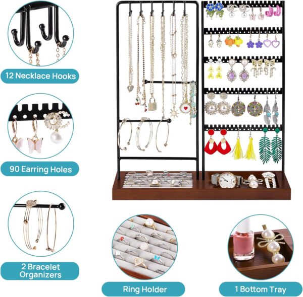 Vtopmart Earring Organizer, 5-Tier Earring Holder Organizer Display for Selling, Jewelry Organizer Holder Stand with 90 Holes, Black+ Walnut 3