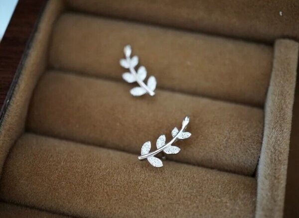 925 Sterling Silver Tiny Leaves Olive Leaf Dainty Minimalist Women Stud Earrings 3