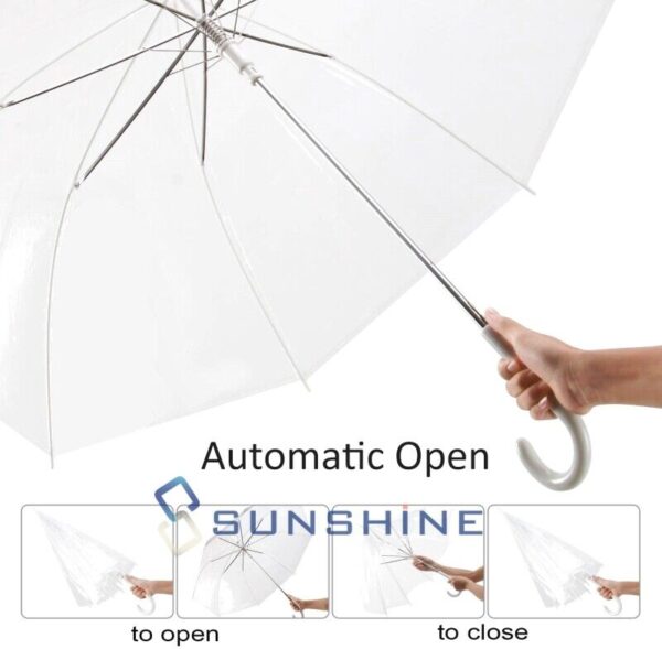 46" Clear J Hook Handle Umbrella, Large Windproof Automatic Open Rain Umbrella 3