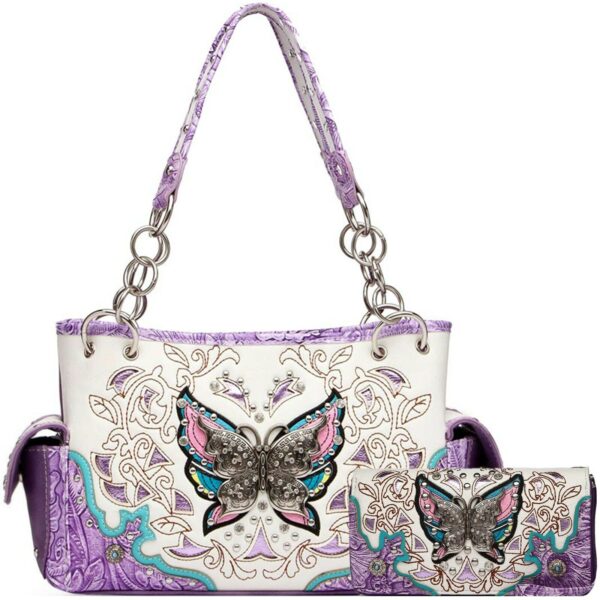 Butterfly Western Style Handbag Concealed Carry Purse Women Shoulder Bag Wallet 14