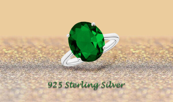 5.00 CTTW Lab Created Emerald Oval Cut 925 Sterling Silver Ring Sizes 6-9 3