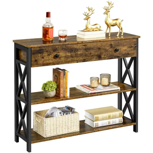 Topeakmart 2-Tier X-Design Wooden Console Table for Entryway, Rustic Brown 3