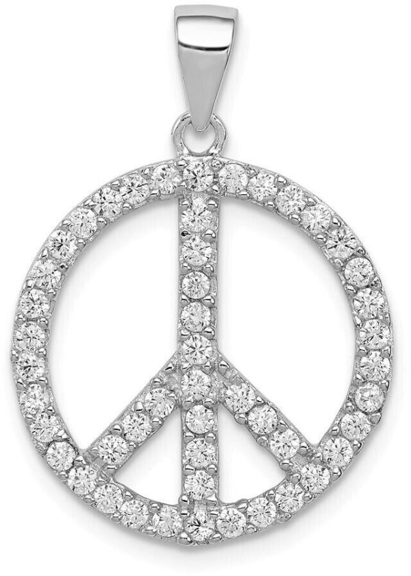 925 Sterling Silver Clear CZ Peace Sign Round Pendant Necklace For Women - 18" 3