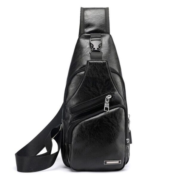 Men's Leather Sling Chest Pack Cross Body Shoulder USB Charging Port Sport Bag 3