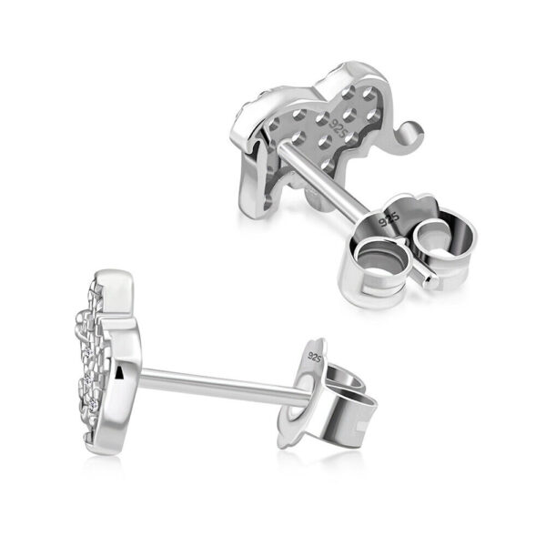 925 Sterling Silver Women's Girls Small CZ Elephant Stud Earrings 3