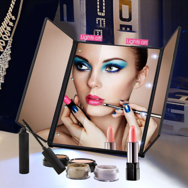 Makeup Mirror Tri-sided Foldable Cosmetic Square Beauty Vanity with 8 LED Lights 3