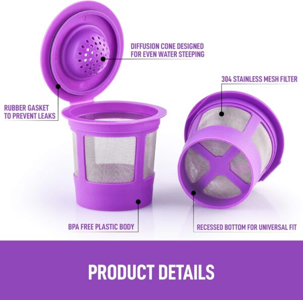 Zulay (4 pack) Reusable Coffee Pods For Keurig Coffee Makers 1.0 & 2.0 - Refillable Coffee Pod Filters For K Cup Friendly Machines - Stainless Steel Fine Mesh, Easy To Clean & Eco Friendly - Purple 4