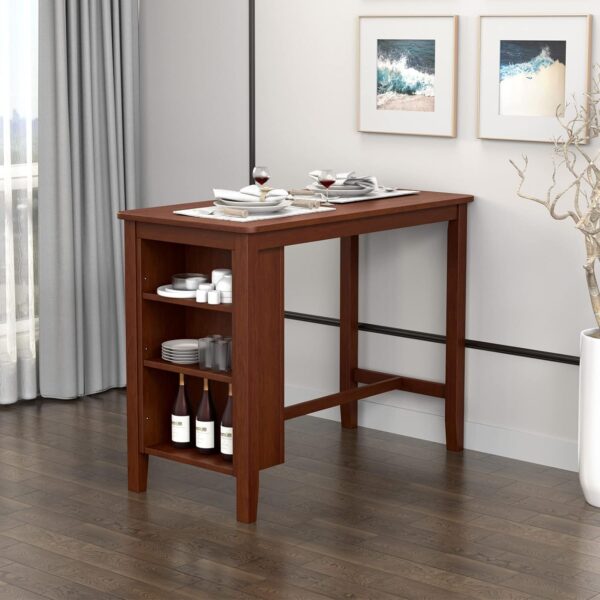 COSTWAY Counter Height Bar Table, Pub Table with 3-Tier Storage Shelves, 48” x 24” Rectangular Kitchen Table, Rustic Dining Table for Home, Restaurant, Bistro, Antique Walnut 3