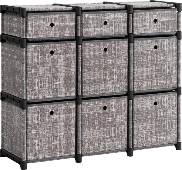 SONGMICS 9-Cube Drawer Organizer, Closet Organizer, Storage Unit, Bookcase, 32.9 x 11.8 x 31.2 Inches, for Bedroom, Living Room, Entryway, Heather Gray ULSN603G12 3