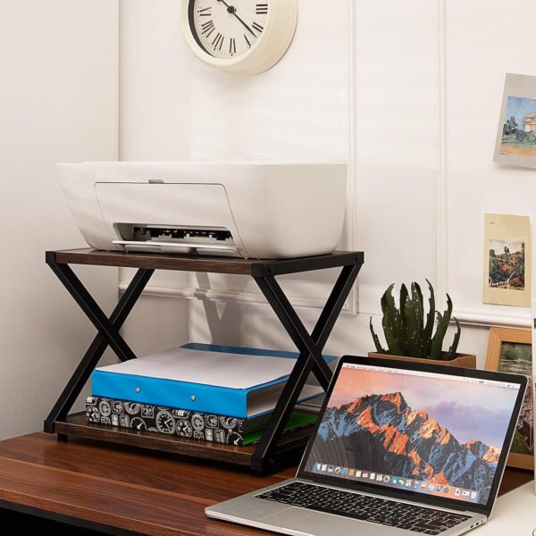 Tangkula 2 Tiers Desktop Printer Stand, Wood Storage Book Shelf w/ 4 Adjustable Anti-Skid Pads, X Shaped Tabletop Storage Organizer, Ideal for for Home and Office 3