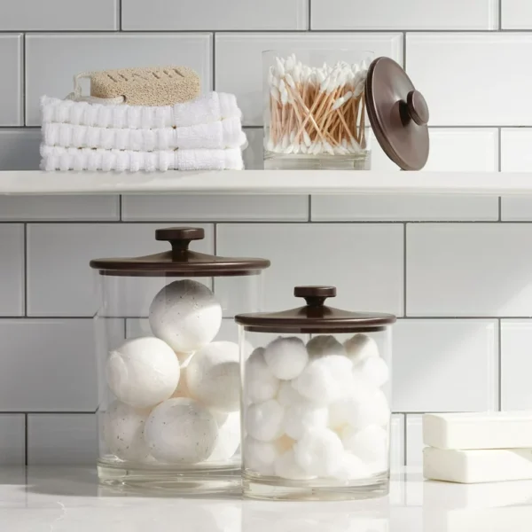 mDesign Plastic Apothecary Canister Jar Organizer - Set of 3 - Clear/Bronze 3