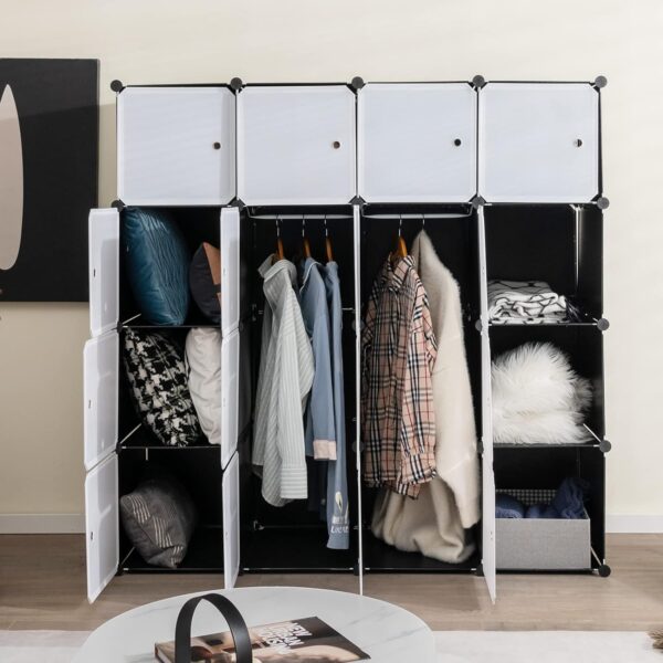 Tangkula 16 Cubes Portable Wardrobe Closet, Combination Bedroom Dresser Armoire with Hanging Sections, Cube Storage Organizer for Hanging Clothes, DIY Closet Cabinet for Books, Toys, Shoes 3