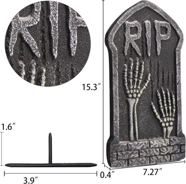 Hourleey Halloween Foam RIP Tombstones, 6 Pack 15" Graveyard Headstone Decorations Outdoor for Halloween Lawn Yard Garden Tombstone Decor 3