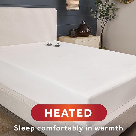 Sunbeam Restful Electric Heated Mattress Pad Queen Size, 60" x 80", 12 Heat Settings, 12-Hour Selectable Auto Shut-Off, Fast Heating, Warming Bed, Machine Washable, Warm and Soft Cozy Fabric,White 3