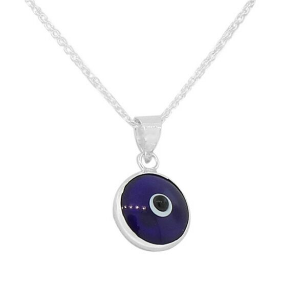 925 Sterling Silver Blue Glass Evil Eye Pendant Necklace with Chain 3
