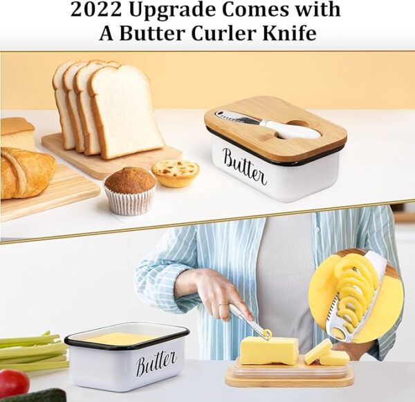 Butter Dish with Lid and Butter Curler Knife for Countertop - Unbreakable Metal Keeper Container with High-quality Double Silicone Sealing, for Kitchen Farmhouse Decor 4