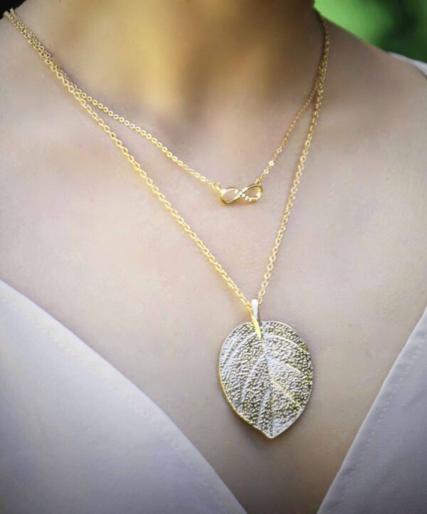 Maya's Grace Gold Plated Leaf Pendant with Long Chain Necklace for Women 4