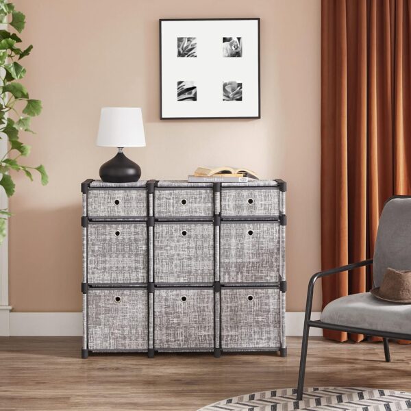 SONGMICS 9-Cube Drawer Organizer, Closet Organizer, Storage Unit, Bookcase, 32.9 x 11.8 x 31.2 Inches, for Bedroom, Living Room, Entryway, Heather Gray ULSN603G12 4