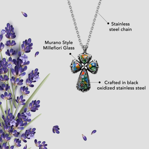 Murano Style Cross Chain Pendant Necklace For Women Religious 20" Birthday Gifts 4