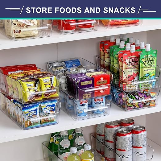 Set of 8, Stackable Clear Bins with Removable Dividers - Food Snack Organizer, Pantry Organization and Storage - Plastic Home Containers - Refrigerator, Fridge, Kitchen Cabinet Organizing Bins 4