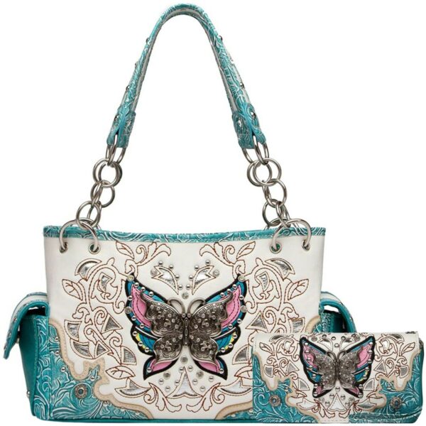 Butterfly Western Style Handbag Concealed Carry Purse Women Shoulder Bag Wallet 15
