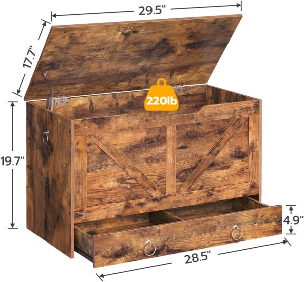 HOOBRO Storage Chest, Storage Trunk with Drawer, Wooden Storage Bench, Sturdy Entryway Bench Supports 220 lb, Shoe Bench, Safety Hinge, U-Shaped Opening, Easy Assembly, Rustic Brown FG71CW01 4