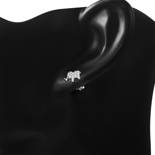 925 Sterling Silver Women's Girls Small CZ Elephant Stud Earrings 4