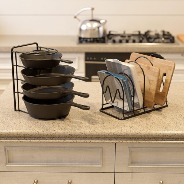 SpaceAid Heavy Duty Pan Organizer Rack for Cabinet, Pot Lid Holder, Kitchen Organization & Storage for Cast Iron Skillet, Bakeware, Cutting Board - No Assembly Required (2 pack) 4