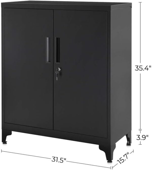 SONGMICS Garage Cabinet, Metal Storage Cabinet with Doors and Shelves, for Home Office, Garage and Utility Room, Black UOMC013B01 4