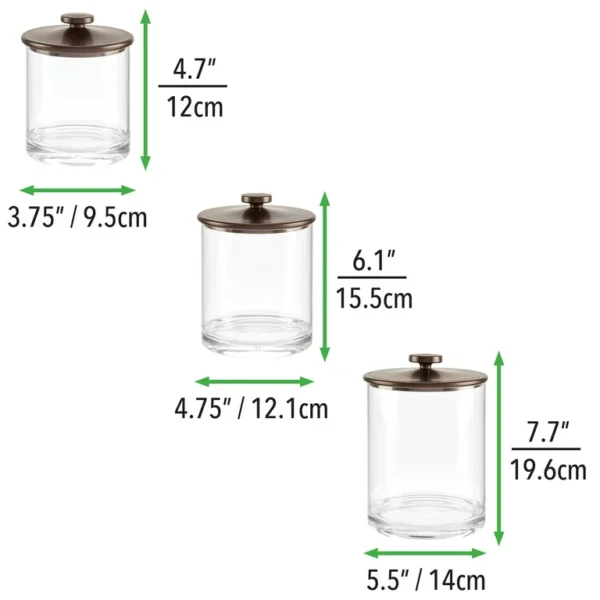 mDesign Plastic Apothecary Canister Jar Organizer - Set of 3 - Clear/Bronze 4