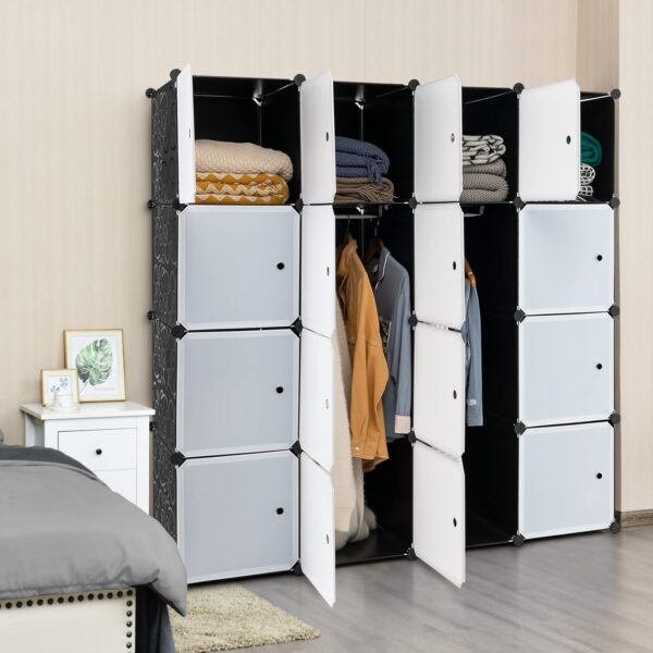 Tangkula 16 Cubes Portable Wardrobe Closet, Combination Bedroom Dresser Armoire with Hanging Sections, Cube Storage Organizer for Hanging Clothes, DIY Closet Cabinet for Books, Toys, Shoes 4
