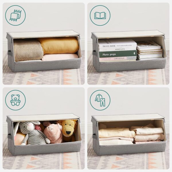 SONGMICS Storage Bins with Lids, Set of 4 Dorm Storage Bins, Collapsible Storage Cubes with Magnetic Closures, a Semi-Open Front, Lid Can Stay Open after Stacked up, Gray URLB22GY 4