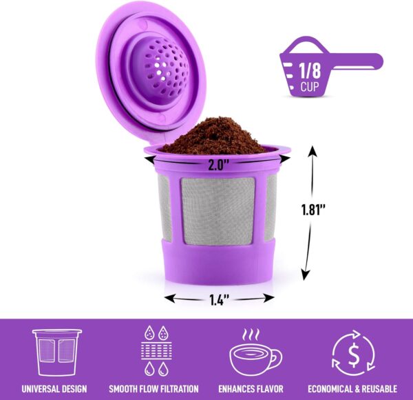 Zulay (4 pack) Reusable Coffee Pods For Keurig Coffee Makers 1.0 & 2.0 - Refillable Coffee Pod Filters For K Cup Friendly Machines - Stainless Steel Fine Mesh, Easy To Clean & Eco Friendly - Purple 2