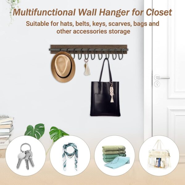 Mkono Hat Rack for Wall Wooden Baseball Caps Organizer with 20 Hooks Rustic Cowboy Hanger Mounted Hats Display Closet Bedroom Entryway, Set of 2, Brown 4
