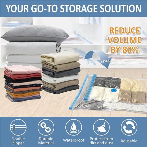 12 Pack Space Saver Bags (2 Jumbo/2 Large/2 Medium/2 Small/4 Roll) Compression Storage Bags for Comforters and Blankets, Vacuum Sealer Bags for Clothes Storage, Hand Pump Included 3