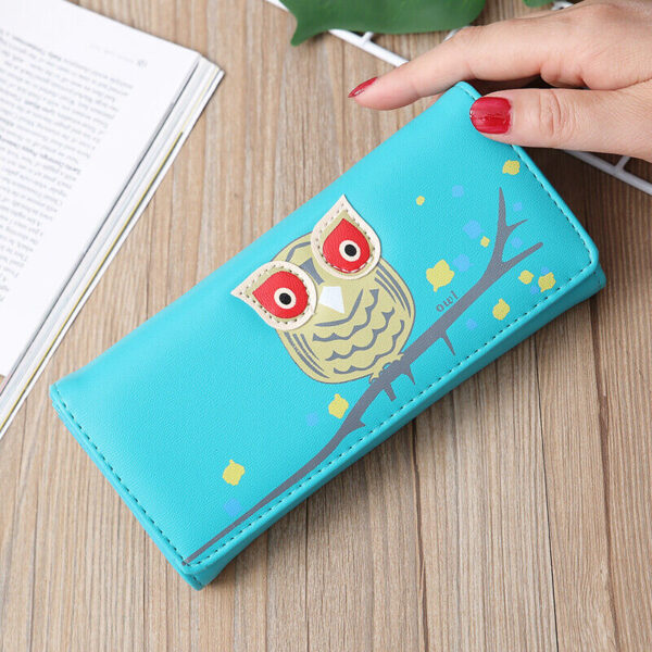 Cute Owl Cartoon Faux Leather Trifold Wallet Cash Coin Long Purse Card Holder US 4