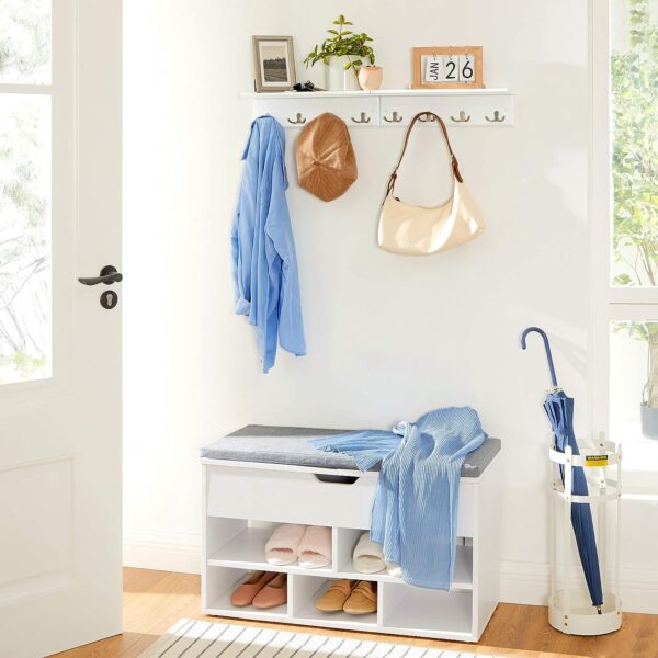 SONGMICS Coat Rack with Shelf, Wall-Mounted Coat Rack, with 4 Metal Dual Hooks for Coats, Bags, for Entryway, Bedroom, Living Room, White ULHR42WT 5