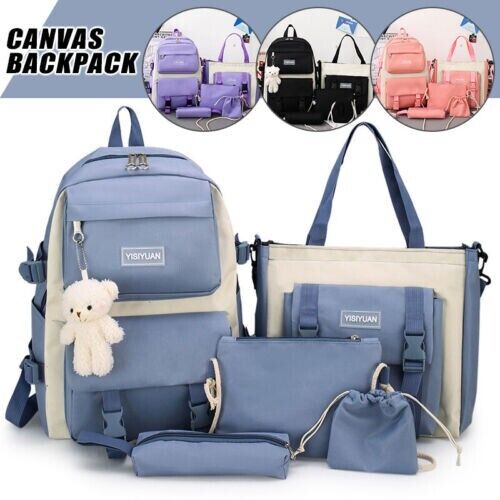 5Pcs Girls School Bag Set Women Girls Backpack Student Bookbag Travel Bag 5