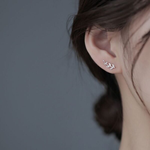 925 Sterling Silver Tiny Leaves Olive Leaf Dainty Minimalist Women Stud Earrings 5