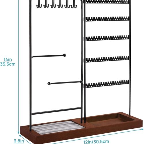Vtopmart Earring Organizer, 5-Tier Earring Holder Organizer Display for Selling, Jewelry Organizer Holder Stand with 90 Holes, Black+ Walnut