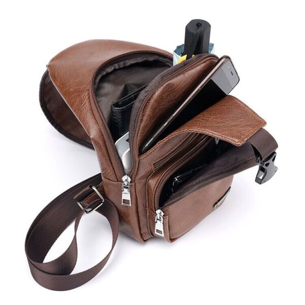 Men's Leather Sling Chest Pack Cross Body Shoulder USB Charging Port Sport Bag 5