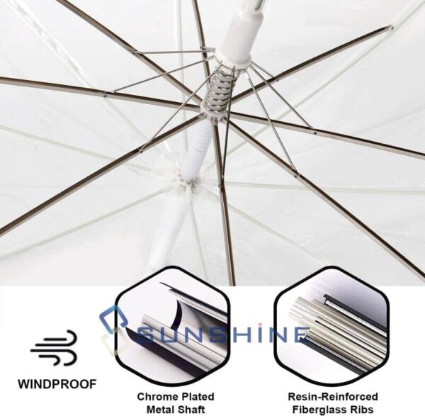 46" Clear J Hook Handle Umbrella, Large Windproof Automatic Open Rain Umbrella 5