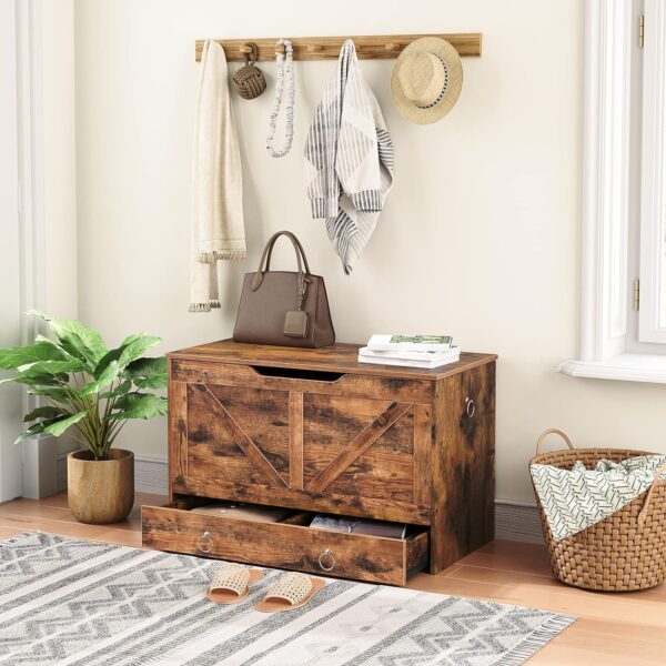 HOOBRO Storage Chest, Storage Trunk with Drawer, Wooden Storage Bench, Sturdy Entryway Bench Supports 220 lb, Shoe Bench, Safety Hinge, U-Shaped Opening, Easy Assembly, Rustic Brown FG71CW01 5