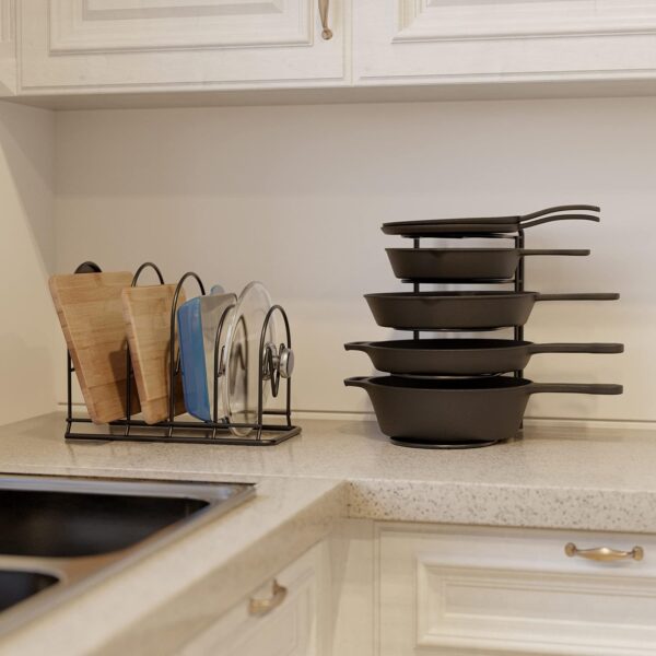 SpaceAid Heavy Duty Pan Organizer Rack for Cabinet, Pot Lid Holder, Kitchen Organization & Storage for Cast Iron Skillet, Bakeware, Cutting Board - No Assembly Required (2 pack) 5