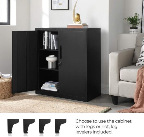 SONGMICS Garage Cabinet, Metal Storage Cabinet with Doors and Shelves, for Home Office, Garage and Utility Room, Black UOMC013B01 5