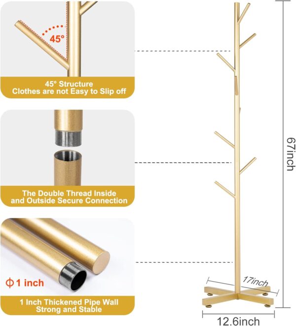 Snaikor Coat Rack, Modern Metal Coat Rack Freestanding, Coat Tree 67’’ with 8 Hooks for Hanging Clothes, Bags, Hats, Accessories 5