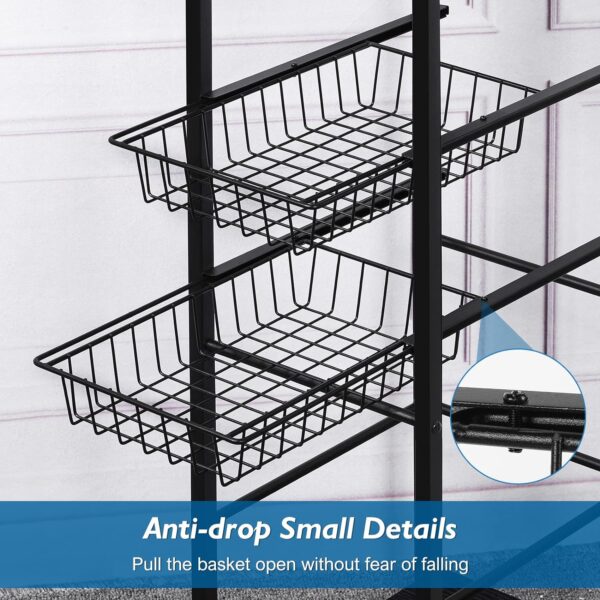 NOVIMANGO Small Storage Cabinet Bathroom Shelves Narrow Storage Tower Rack with 2 Drawers Freestanding Toilet Paper Organizer Cabinet with Paper Hanger Wooden Multifunctional Slide Basket Stand Black 5