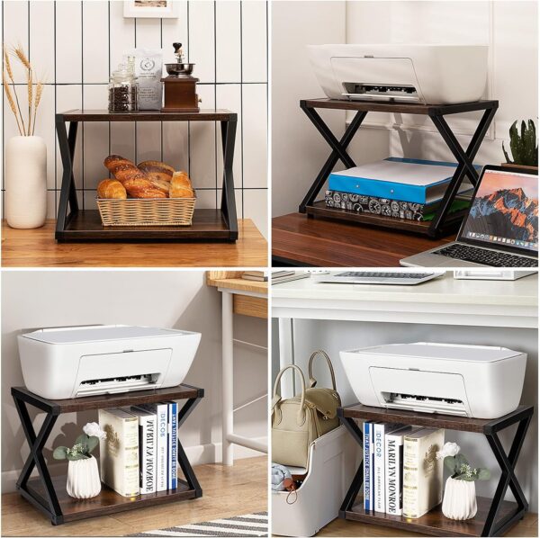 Tangkula 2 Tiers Desktop Printer Stand, Wood Storage Book Shelf w/ 4 Adjustable Anti-Skid Pads, X Shaped Tabletop Storage Organizer, Ideal for for Home and Office 5