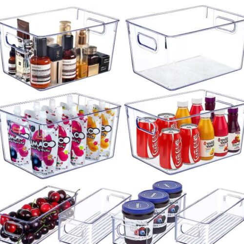 Set of 8 Clear Plastic Storage Bins, 4 Large and 4 Small Stackable Storage Containers for Pantry Organization and Kitchen Storage Bins,Home Edit and Cabinet Organizers